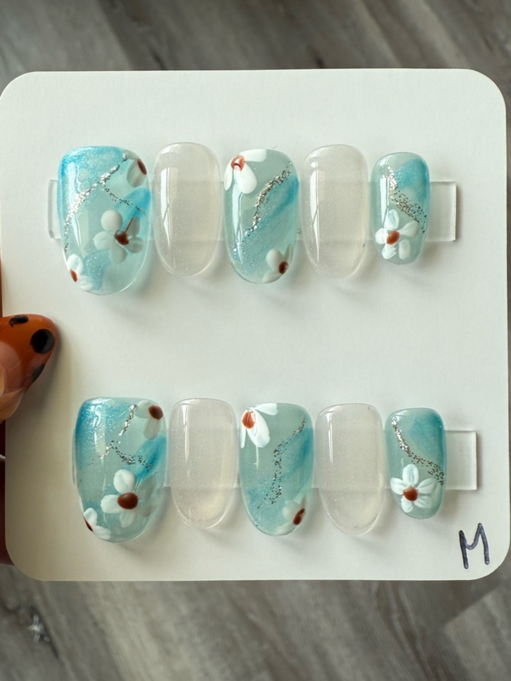 Press-On Floral Nails in Aqua Blue - Women Makeup